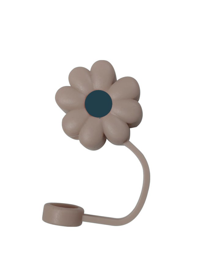 Food Grade Silicone Straw Cap Flower Bottle Cap Shape Silicone Straw Plug 10mm Straw Dust Cap Dust Plug-Color:Flowers Dark Gray - Image 1