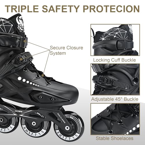 SLJJLHX Professional Inline Skates for Men Women, Fitness Roller Skates Blades Adult Male Female, Comfortable Breathable Speed Racing Skates with Washable Lining, Beginner Unisex, Black - Image 2