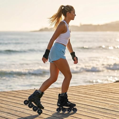 SLJJLHX Professional Inline Skates for Men Women, Fitness Roller Skates Blades Adult Male Female, Comfortable Breathable Speed Racing Skates with Washable Lining, Beginner Unisex, Black - Image 4