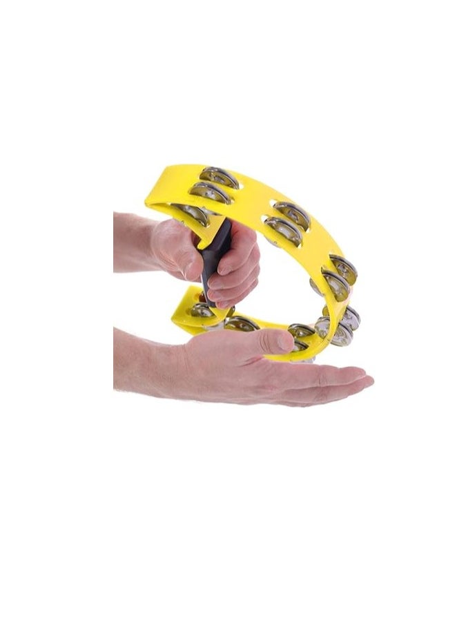 Alomejor Tambourine Half Moon Hand Tambourine Double Row Jingles Tambourine for Musicians Singers Music Lessons Bands (Yellow) Olff Children Percussion Instrument  - Image 1