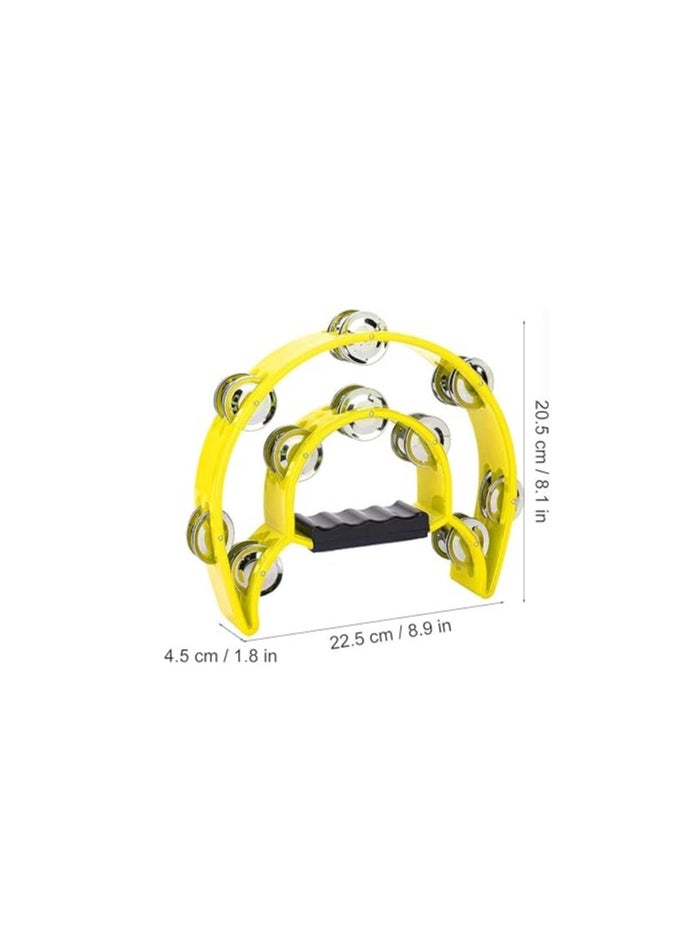 Alomejor Tambourine Half Moon Hand Tambourine Double Row Jingles Tambourine for Musicians Singers Music Lessons Bands (Yellow) Olff Children Percussion Instrument  - Image 2