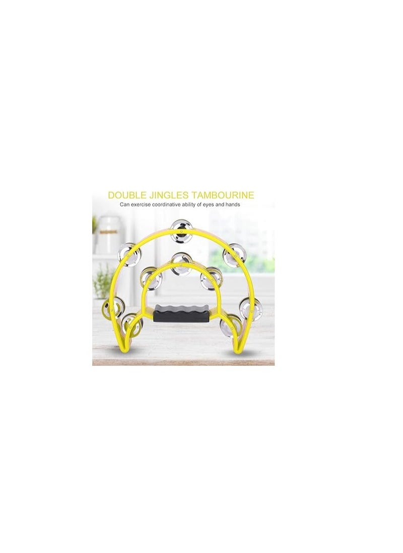 Alomejor Tambourine Half Moon Hand Tambourine Double Row Jingles Tambourine for Musicians Singers Music Lessons Bands (Yellow) Olff Children Percussion Instrument  - Image 3