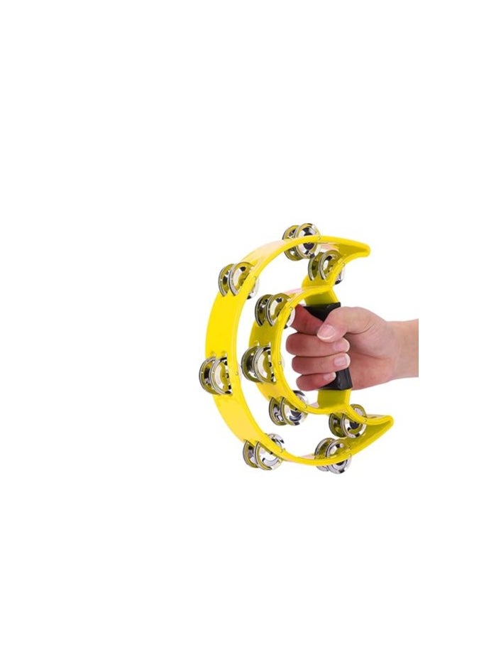 Alomejor Tambourine Half Moon Hand Tambourine Double Row Jingles Tambourine for Musicians Singers Music Lessons Bands (Yellow) Olff Children Percussion Instrument  - Image 4