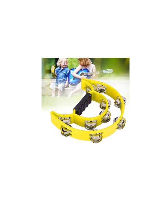 Alomejor Tambourine Half Moon Hand Tambourine Double Row Jingles Tambourine for Musicians Singers Music Lessons Bands (Yellow) Olff Children Percussion Instrument  - Image 5