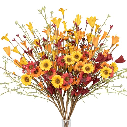 JINGHONG Artificial Fall Flowers 12 Pack Floral Picks 17 Tall Forsythia Stems with Berries for Autumn Flower Arrangements Centerpieces Indoor Outdoor Decorations - Image 1