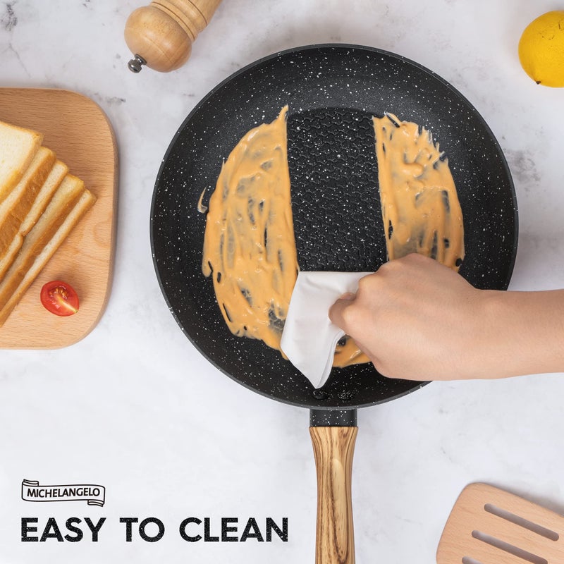MICHELANGELO Nonstick Frying Pan with Lid, 8 Inch Frying Pans Nonstick with Healthy Coating, Small Frying Pan with Stay-Cool Handle, Induction Compatible - Image 3