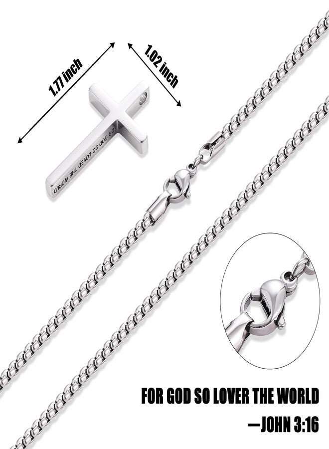 Fiusem قلادة صليب فيوسيم للرجال، سلسلة صليب بآية ملهمة من الكتاب المقدس للرجال، قلادة صندوقية من الفولاذ المقاوم للصدأ، 22 بوصة، من الفولاذ المقاوم للصدأ، بدون أحجار كريمة - Image 4