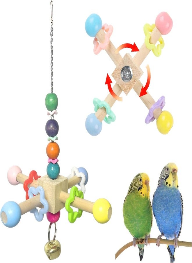 Jevnd 2pcs Bird Spinner Toys for Parrots with Bells, Natural Wood Parakeet Toys for Cage, Bird Cage Accessories Chewing Hanging for Small and Medium Birds, Cockatiel, Conure, Lovebird, Budgie, Quaker - Image 1
