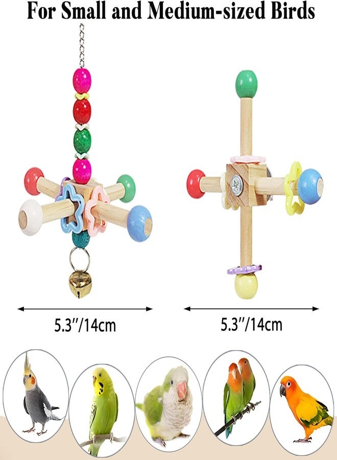 Jevnd 2pcs Bird Spinner Toys for Parrots with Bells, Natural Wood Parakeet Toys for Cage, Bird Cage Accessories Chewing Hanging for Small and Medium Birds, Cockatiel, Conure, Lovebird, Budgie, Quaker - Image 2