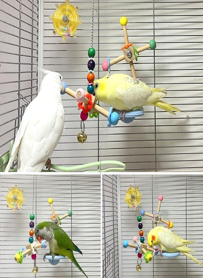 Jevnd 2pcs Bird Spinner Toys for Parrots with Bells, Natural Wood Parakeet Toys for Cage, Bird Cage Accessories Chewing Hanging for Small and Medium Birds, Cockatiel, Conure, Lovebird, Budgie, Quaker - Image 5