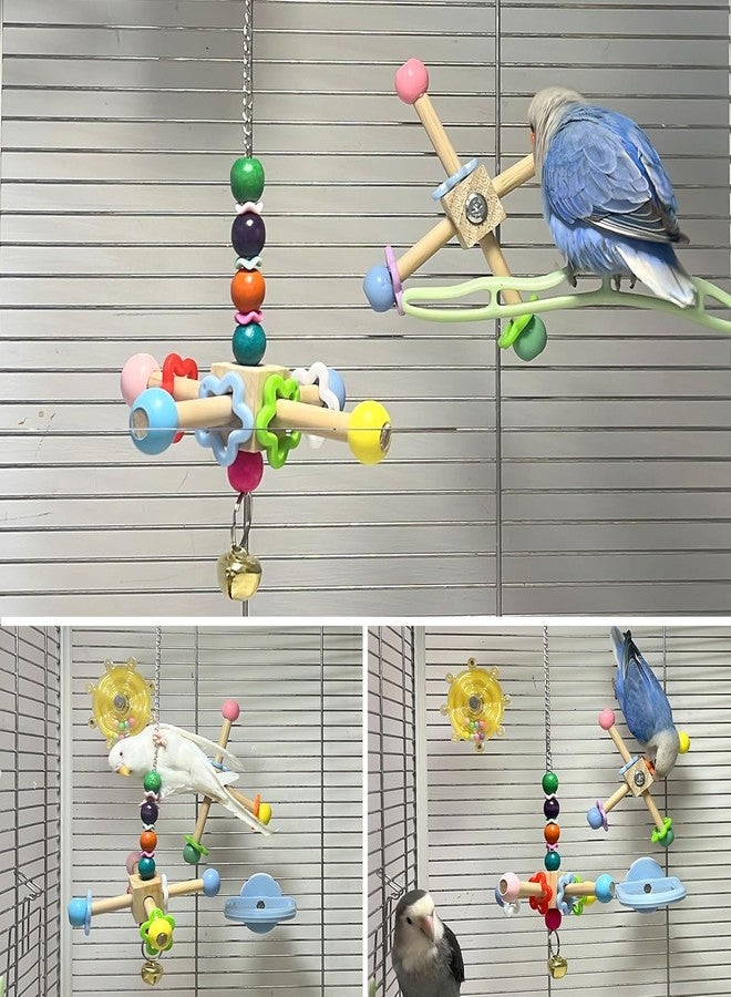 Jevnd 2pcs Bird Spinner Toys for Parrots with Bells, Natural Wood Parakeet Toys for Cage, Bird Cage Accessories Chewing Hanging for Small and Medium Birds, Cockatiel, Conure, Lovebird, Budgie, Quaker - Image 4