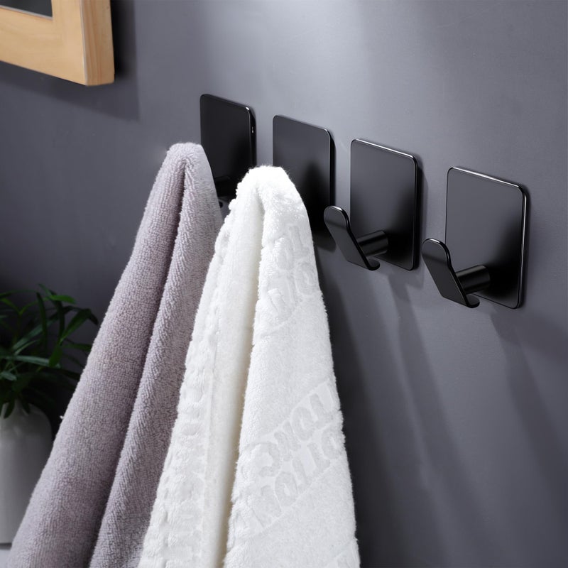 Deliton 4 Pack Adhesive Hooks - Towel Hook For Hanging Towels  Clothes And Bags  Matte Black Stainless Steel  Stick On Wall For Bathroom And Kitchen - Image 4