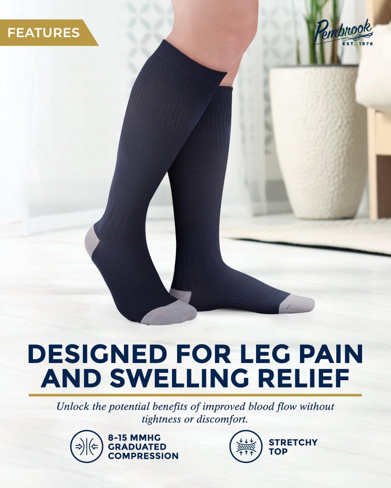 Pembrook Bamboo Viscose Light Compression Socks - 3 Pairs | 8-15 mmHg Compression Socks Women and Men | Black, Grey, Navy | Mens and Womens for Soreness, Varicose Veins, Edema - Image 3
