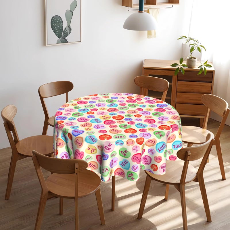 Ventucoven Round Valentines Tablecloth Heart Table Cloth Round 60 Inch Valentine Love Letter Tablecloth Kitchen Table Cloth Decor For Dining Room Indoor Sweet Love Pink - Image 2