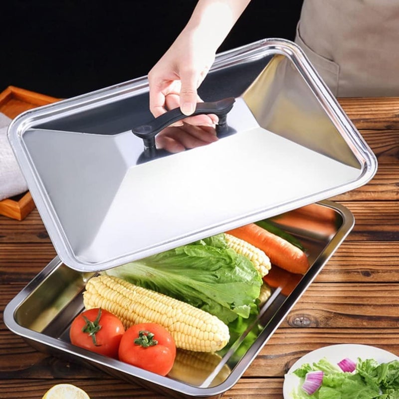 HEVASNEK Durable Stainless Steel Tray with Lid - Dishwasher Safe, Oven & Freezer Safe, Rust-Resistant (4 Liters) for Easy Serving & Storage Multi-Use Kitchen Leak-Proof Lid Tray - Image 2