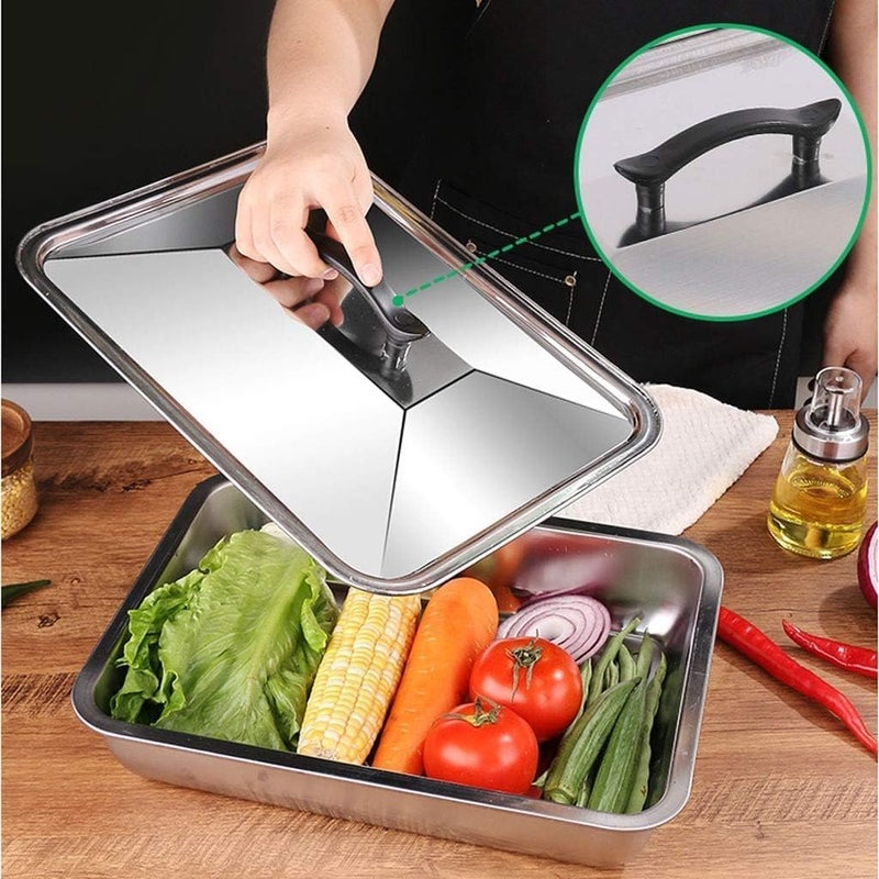 HEVASNEK Durable Stainless Steel Tray with Lid - Dishwasher Safe, Oven & Freezer Safe, Rust-Resistant (4 Liters) for Easy Serving & Storage Multi-Use Kitchen Leak-Proof Lid Tray - Image 5