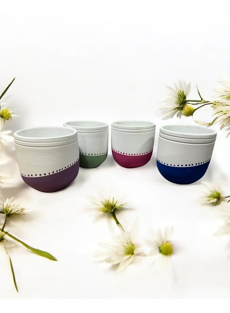 كلور زون بوتري 4 بوت زرع فخار للتلوين و الرسم - مقاس 10 سم لتزيين المكتب واكسسوارات المطبخ وديكور المنزل ، طين محروق - Image 1