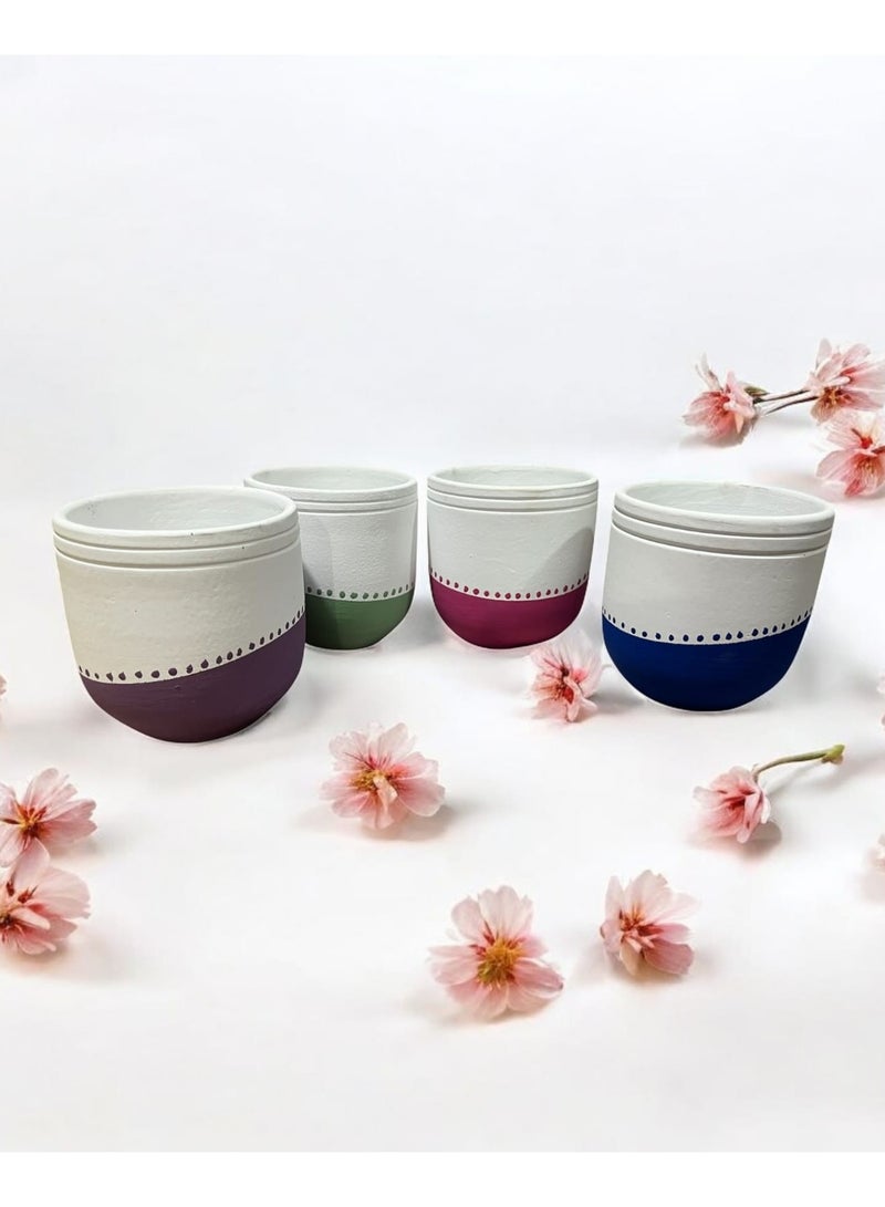 كلور زون بوتري 4 بوت زرع فخار للتلوين و الرسم - مقاس 10 سم لتزيين المكتب واكسسوارات المطبخ وديكور المنزل ، طين محروق - Image 2