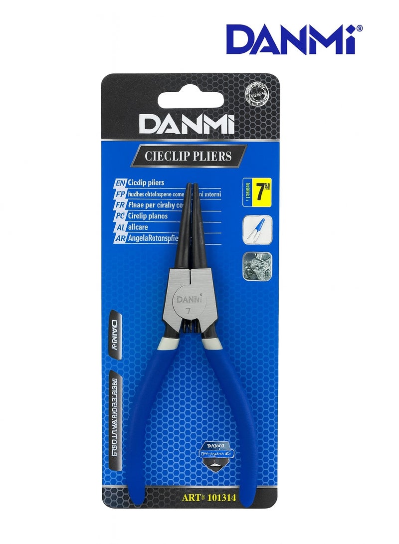 DANMI 7" External Circlip (Snap Ring) Pliers – Bent Precision Tips, Return Spring & Non-Slip Comfort Grips – ART: 101314 - Image 1