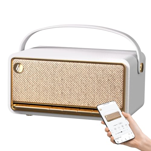Edifier Retro Wood Bluetooth Speaker, Wireless Portable Speakers with 40W Hi-Res Audio, Stereo Pairing ConneX App, USB and TF Card Ivory - Image 1