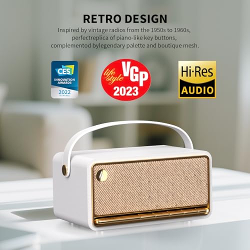Edifier Retro Wood Bluetooth Speaker, Wireless Portable Speakers with 40W Hi-Res Audio, Stereo Pairing ConneX App, USB and TF Card Ivory - Image 4