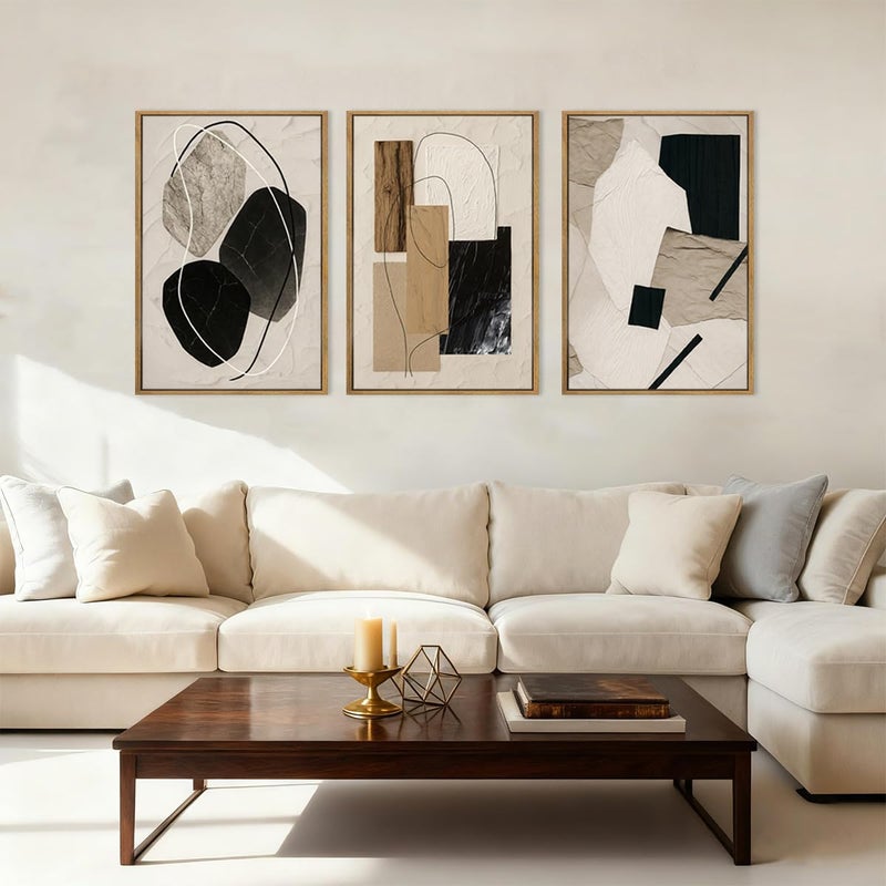 BINCUE Abstract Modern Wall Art Decor Framed Neutral Painting Prints Artwork for Living Room Bedroom 16x24 Inch Set of 3 - Image 2