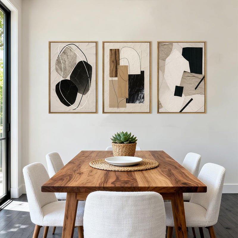 BINCUE Abstract Modern Wall Art Decor Framed Neutral Painting Prints Artwork for Living Room Bedroom 16x24 Inch Set of 3 - Image 3
