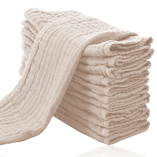 Cute Castle 12 Pack Muslin Burp Cloths for Baby UltraSoft 100 Cotton Baby Washcloths Large 20 by 10 Super Absorbent Milk Spit Up Rags Burpy Cloths for Unisex Boy Girl Brown