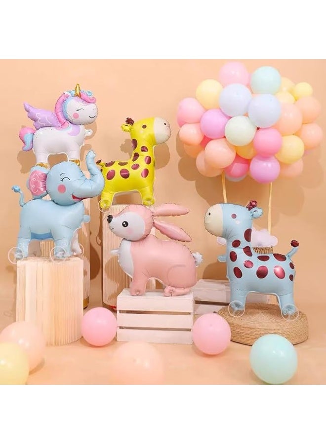 Stand-up Walking 5 Packs Safari Animal Foil Balloons With Wheels Cute Standing Pet Mylar Balloon Animal Theme Decorations for Baby Kids Toddler Birthday Party Festival （Air Pump Included） - Image 2