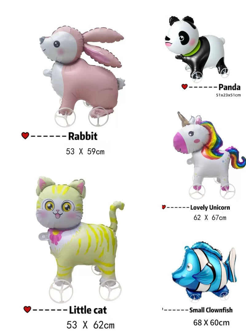 Stand-up Walking 5 Packs Safari Animal Foil Balloons With Wheels Cute Standing Pet Mylar Balloon Animal Theme Decorations for Baby Kids Toddler Birthday Party Festival （Air Pump Included） - Image 3
