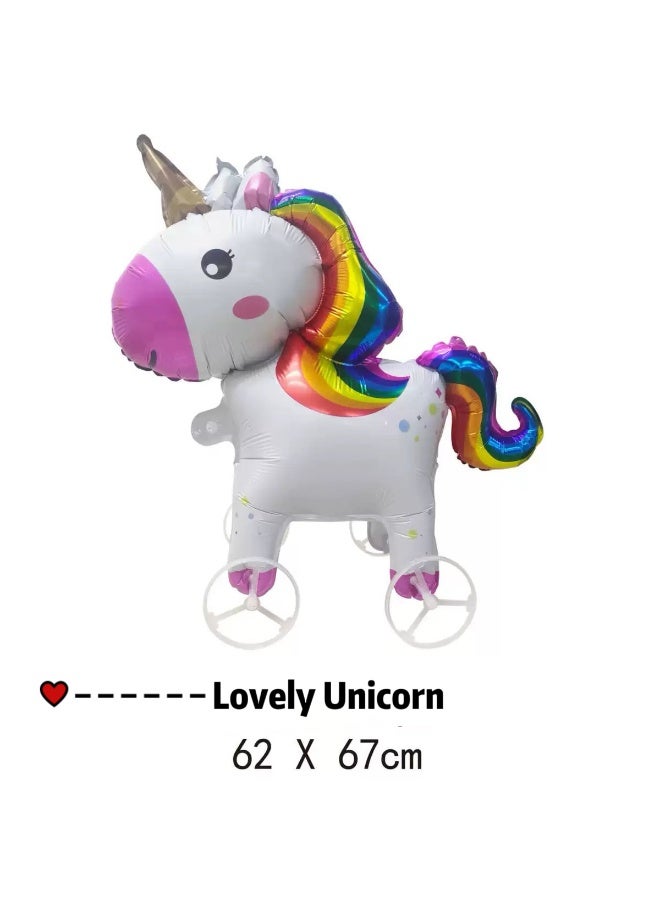 Stand-up Walking 5 Packs Safari Animal Foil Balloons With Wheels Cute Standing Pet Mylar Balloon Animal Theme Decorations for Baby Kids Toddler Birthday Party Festival （Air Pump Included） - Image 4