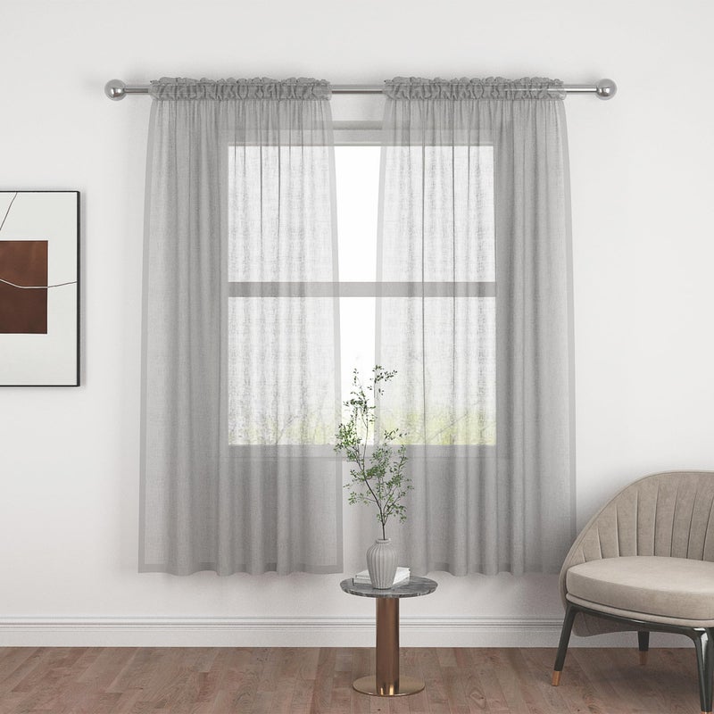 UPOPO Grey Sheer Curtains 72 inches Long Living Room Curtain Sheers Kitchen Dining Basement 2 Panels Voile Transparent Bedroom Drapes Linen Textured Rod Pocket Window Treatment Set - Image 1