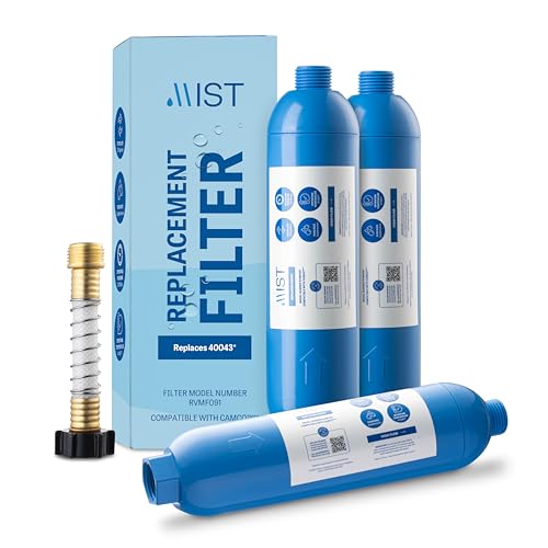 Mist 40043 Replacement for Camco RV Inline Water Filter 40043, 40013, 40041, with Flexible Hose Protector. Reduces Bad Taste, Odors, Chlorine, Lead and Sediment, 3 Pack - Image 1