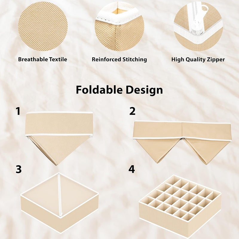 Simple Houseware closet underwear organizer drawer divider 4 set, beige - Image 5
