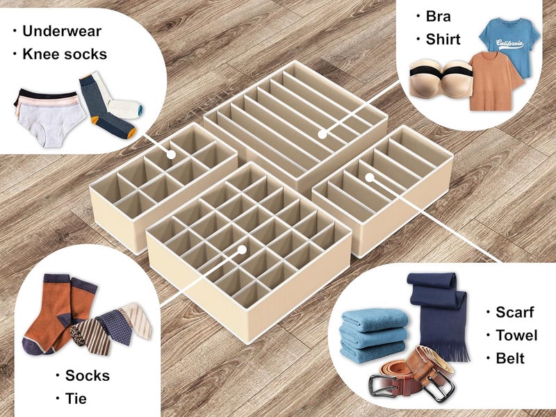 Simple Houseware closet underwear organizer drawer divider 4 set, beige - Image 4