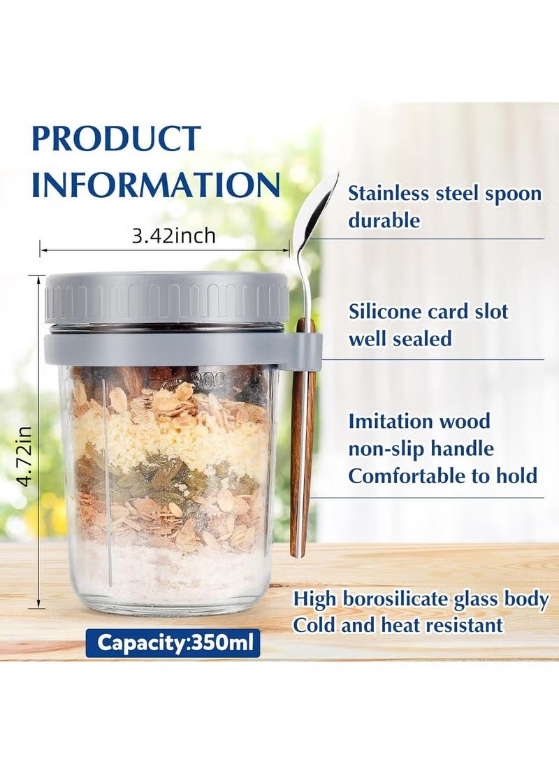 آنا طقم زجاجي مكون من 4 قطع مع وملعقة، محكم الإغلاق، مناسب للإفطار الخفيف، يوفر سهولة النقل لحبوب الشوفان، الحليب، السلطة، وزبادي. - Image 2