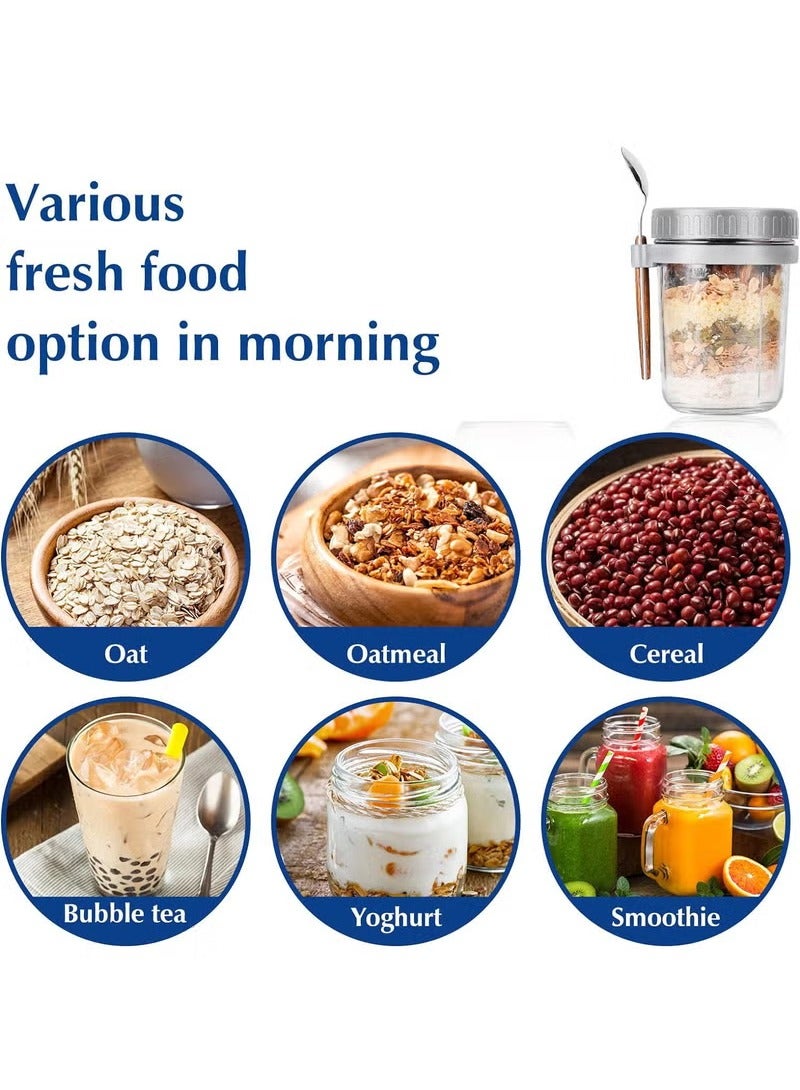 آنا طقم زجاجي مكون من 4 قطع مع وملعقة، محكم الإغلاق، مناسب للإفطار الخفيف، يوفر سهولة النقل لحبوب الشوفان، الحليب، السلطة، وزبادي. - Image 3