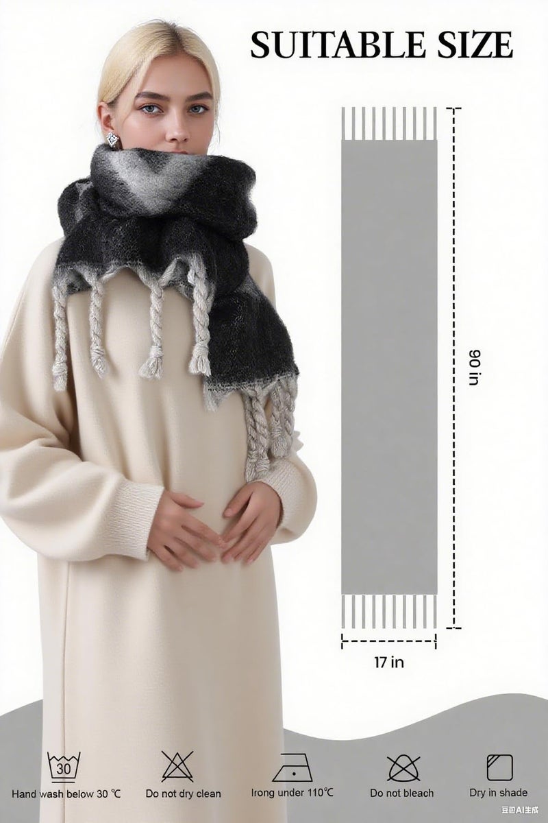 Pleneal Women's Winter Scarf, Large Chunky Scarf for Women and Men, Mohair Vintage Plaid scarf Cashmere Feel Blanket Wrap - Image 3