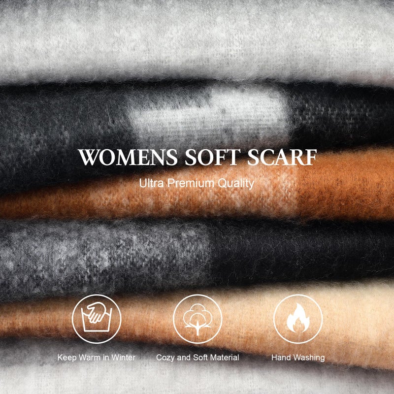 Pleneal Women's Winter Scarf, Large Chunky Scarf for Women and Men, Mohair Vintage Plaid scarf Cashmere Feel Blanket Wrap - Image 5