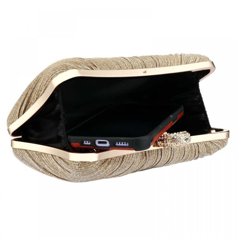 Gets Clutch Purse for Women Pleated Glitter Evening Clutch Purses with Rhinestone Evening Bag for Bridal Wedding Party (Gold) - Image 4