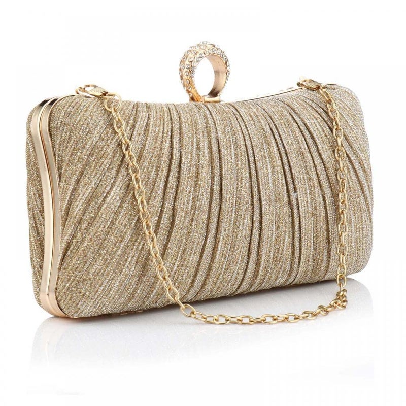 Gets Clutch Purse for Women Pleated Glitter Evening Clutch Purses with Rhinestone Evening Bag for Bridal Wedding Party (Gold) - Image 1