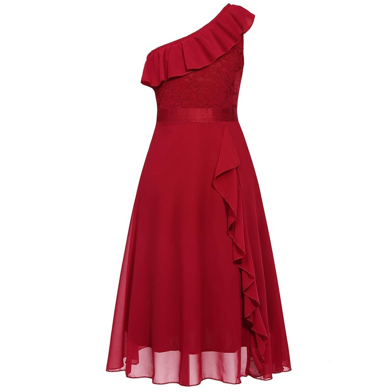 Viriber Girls Floral Lace Dress Easter Bridesmaid Vintage Formal Cocktail Party Swallowtail Swing Dresses 7-14 Years, Burdungy, 12-13 Years - Image 1