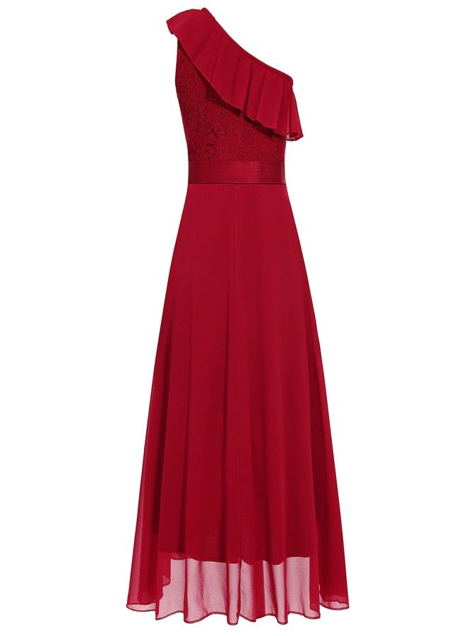 Viriber Girls Floral Lace Dress Easter Bridesmaid Vintage Formal Cocktail Party Swallowtail Swing Dresses 7-14 Years, Burdungy, 12-13 Years - Image 2