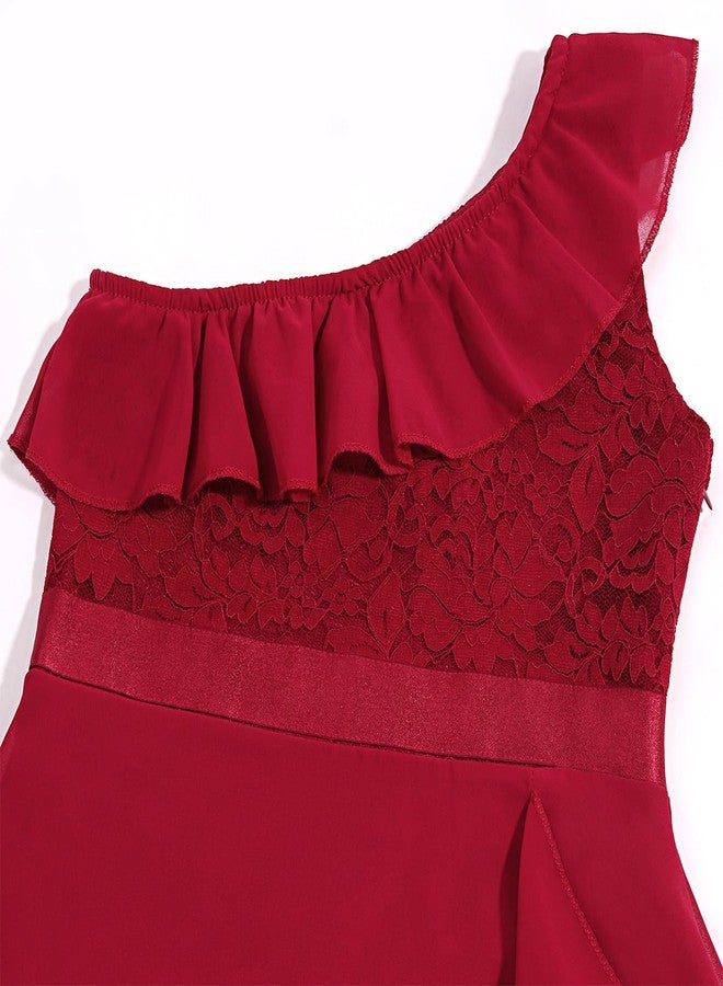 Viriber Girls Floral Lace Dress Easter Bridesmaid Vintage Formal Cocktail Party Swallowtail Swing Dresses 7-14 Years, Burdungy, 12-13 Years - Image 4