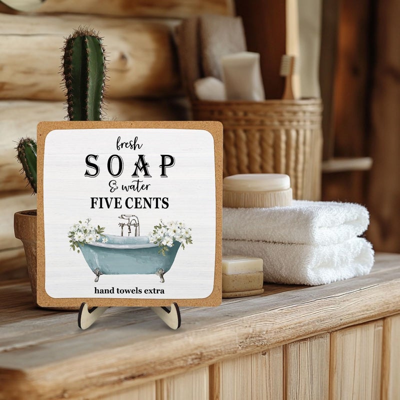 DMADNF Bathroom Decor, Vintage Bathroom Wood Plaque Sign, Life is Like The Bathroom Sign Desk Decor, Farmhouse Decor for Shelf Bathroom Toilet Home Decor 5.9x5.9 Inch (White-2) - Image 3