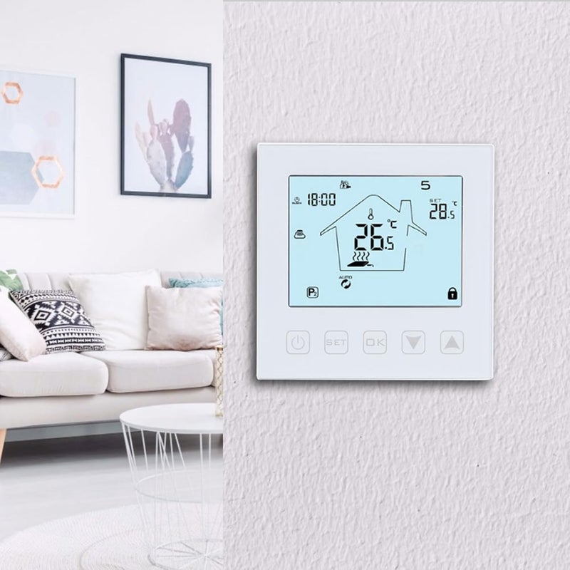 منظم حرارة ذكي مع شاشة لمس LCD، لأنظمة التدفئة الأرضية المنزلية، مثبط اللهب ABS، 86x86x16 مم - Image 5