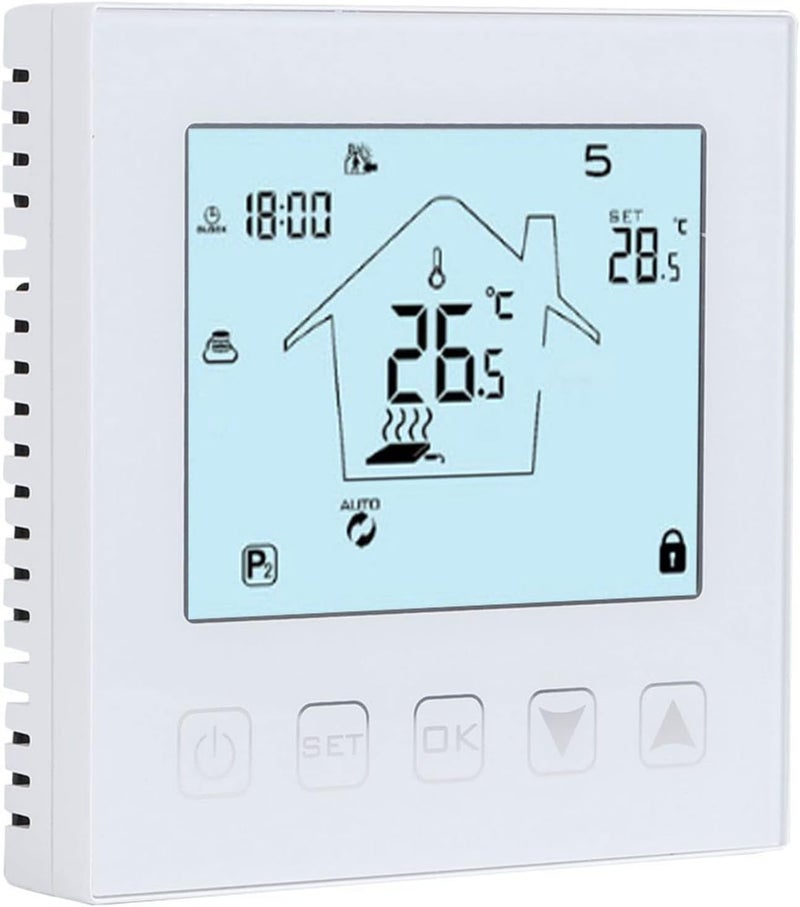 منظم حرارة ذكي مع شاشة لمس LCD، لأنظمة التدفئة الأرضية المنزلية، مثبط اللهب ABS، 86x86x16 مم - Image 1