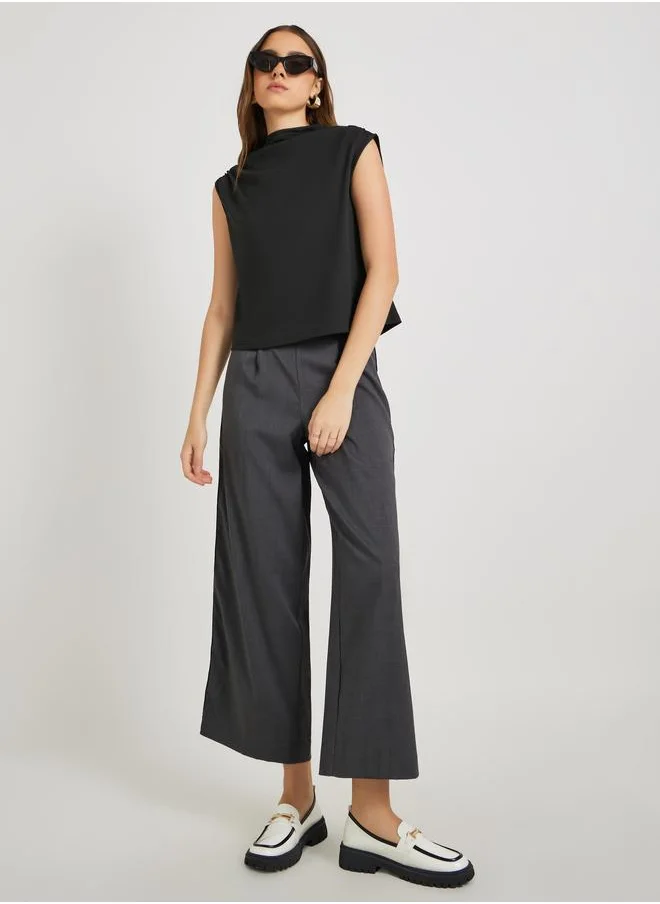 تايك تو Take Two Solid Sleeveless Top with Shoulder Gathered Detail