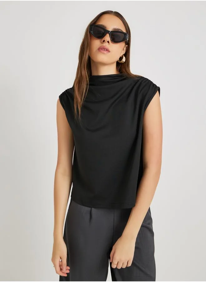 تايك تو Take Two Solid Sleeveless Top with Shoulder Gathered Detail