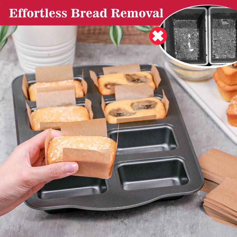 Webake 300pcs Unbleached Parchment Paper Mini Loaf Pan Liners Compatible with Wilton Mini Loaf Pan, Original Precut, Non Toxic Baking Paper for 3.28x2.5, 3x2 Banana Bread - Image 2